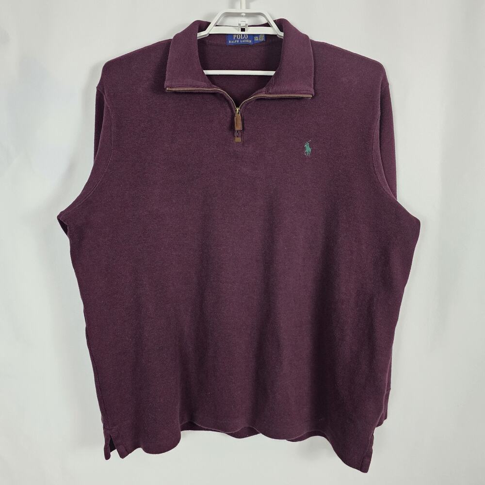 Polo Ralph Lauren XXL Quarter Zip Pullover Sweater Men's Burgundy Maroon Cotton